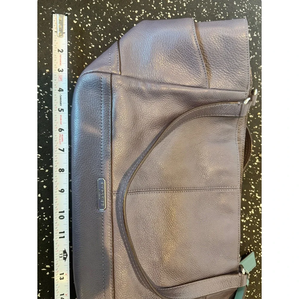 Coach Pebbled Leather Tote Bag Purple Zip Top Shoulder Bag F23284 - Picture 8 of 9